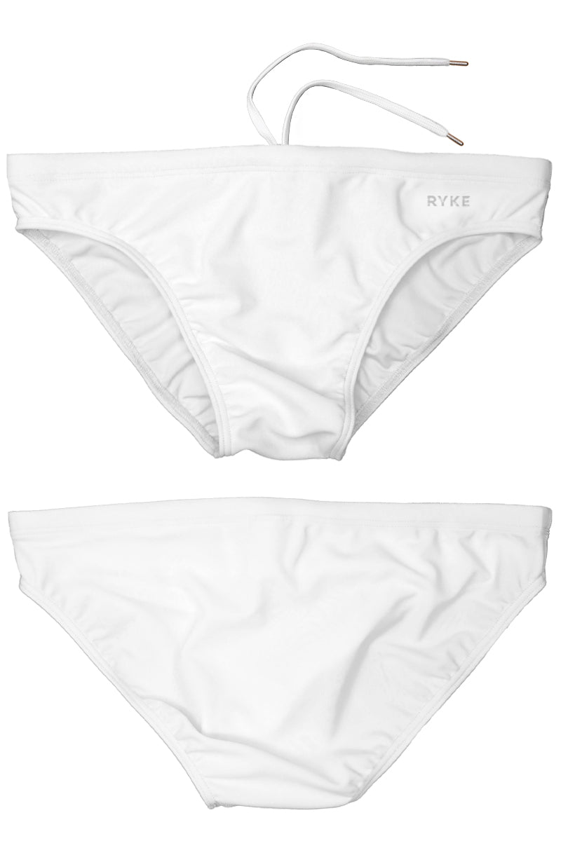 Men's White Swim Briefs Front and Back